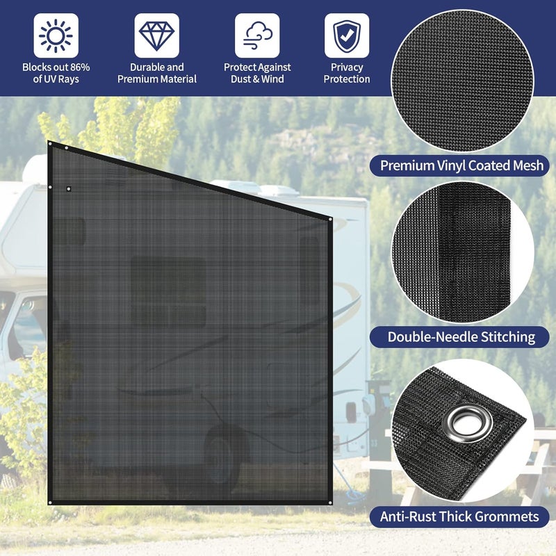 NAIMORUI RV Awning Side Shade, 9'X7' RV Awning Side Shade Screen, Camper Sunshade Complete Kits Motorhome Trailer UV Blocker, Black - Image 2